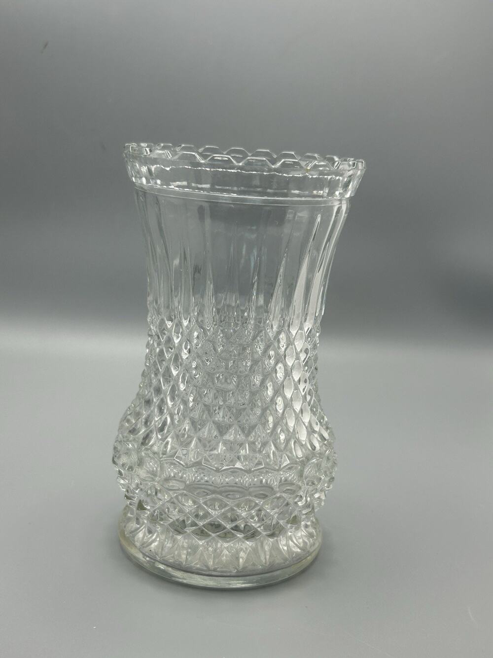 Clear Glass Vase. Diamond Hobnail Cut Pattern. Vintage